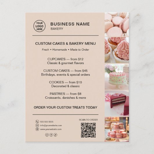 Bakkerij Menu Aangepast Logo QR Code Mocha Bruin (Voorkant)