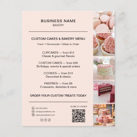 Bakkerij Menukaart Flyer Sjabloon QR Code Perzik (Voorkant)