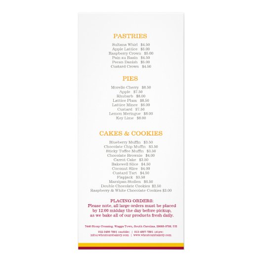 Bakkerij Menu's gebakken goederen prijslijst rek k (Achterkant)