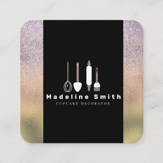 Bakkerij met Baker Pin Spatula Gold Sparkle Vierkante Visitekaartje (Voorkant)