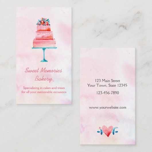 Bakkerij met roze bruiloft visitekaartje (Voorkant / Achterkant)