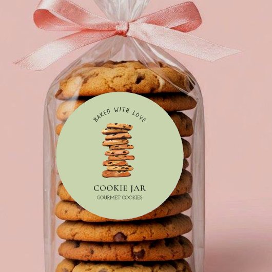 Bakkerij met stapel chocoladekoekjes ronde sticker