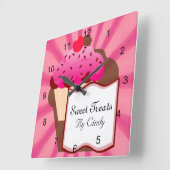 Bakkerij met zoete cupcake vierkante klok (Hoek)