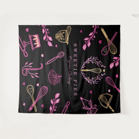 Bakkerij met zwarte, roze en gouden bakkers en koo wandkleed (Voorkant (horizontaal))