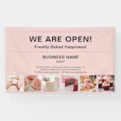 Bakkerij Minimal Pink Photo We zijn open Spandoek (Horizontaal)