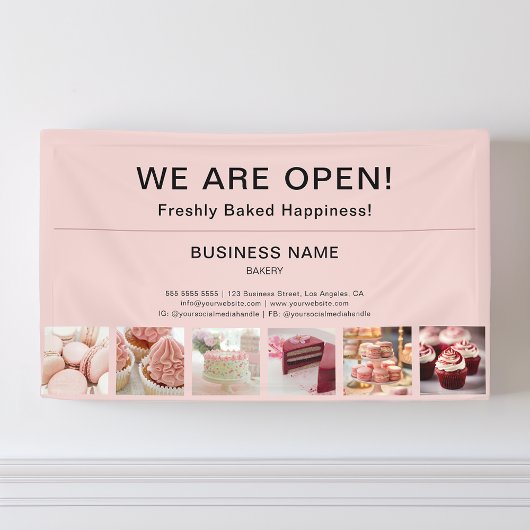 Bakkerij Minimal Pink Photo We zijn open Spandoek