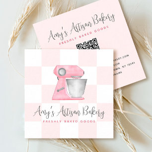 Bakkerij Mixer Blush Roze QR Code Checkerboard Che Vierkante Visitekaartje