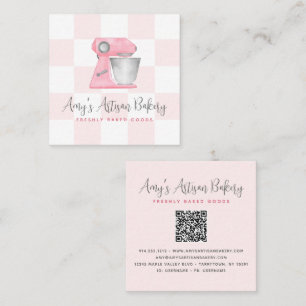 Bakkerij Mixer Blush Roze QR Code Schachbrett Chef Vierkante Visitekaartje