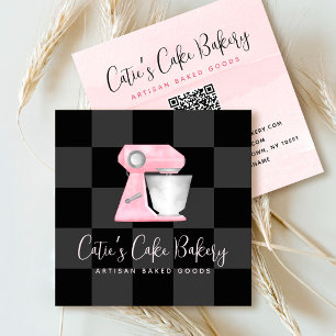 Bakkerij Mixer Blush Roze QR Code Zwart Geruit Vierkante Visitekaartje
