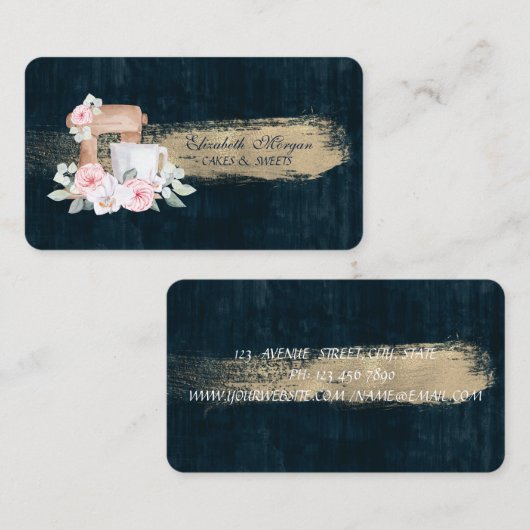 Bakkerij, mixer Flowers, Brush Stroke Blue Visitekaartje (Voorkant / Achterkant)