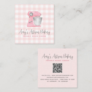 Bakkerij Mixer QR Code Blush Roze Gingham Patroon Vierkante Visitekaartje