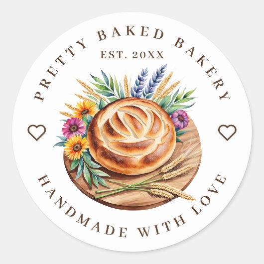 Bakkerij Modern Waterverf Brood Ronde Sticker (Voorkant)