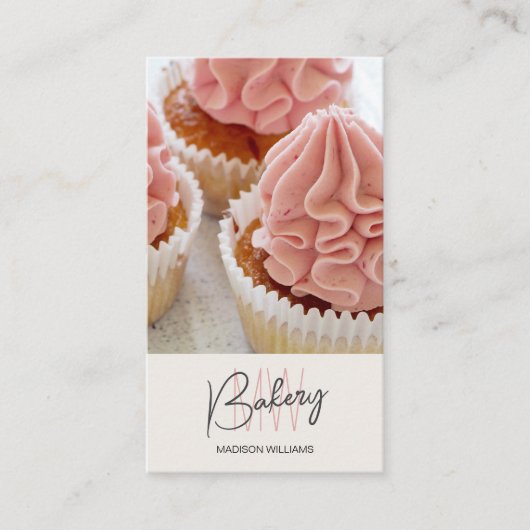 Bakkerij Monogram Logo Aangepaste Foto QR Tan Visitekaartje (Voorkant)