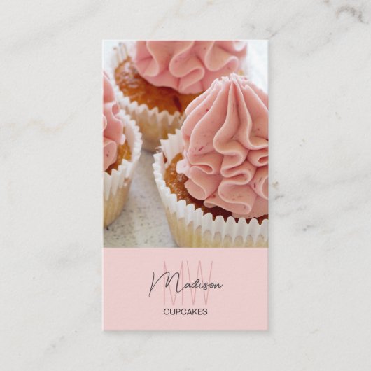 Bakkerij Monogram Logo Cupcake Foto QR Roze Visitekaartje (Voorkant)