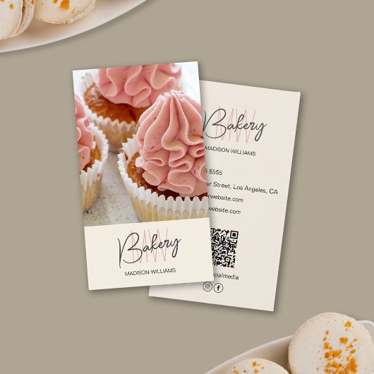 Bakkerij Monogram Logo Custom Photo QR Cream Visitekaartje