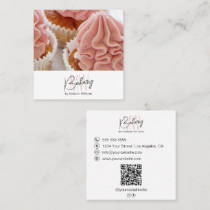 Bakkerij Monogram Logo Foto QR Zakelijk Vierkante Visitekaartje