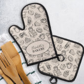  bakkerij naam gepersonaliseerd grijs bakken ovenwant & pannenlap set