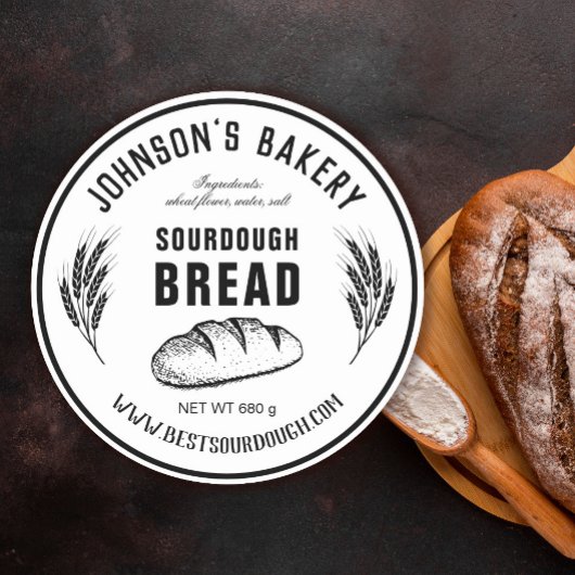 Bakkerij Naam Zuurdeeg Brood Loaf  Bakkerij Ronde Sticker
