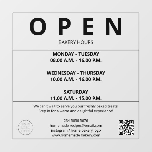 Bakkerij Openingsuren Raamsticker (Vel)