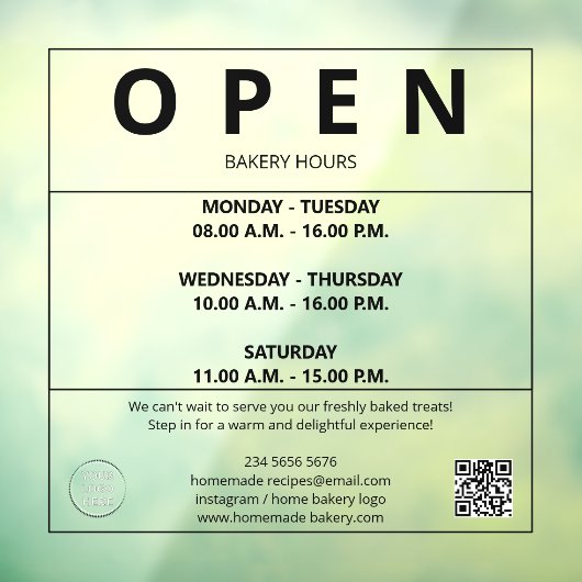 Bakkerij Openingsuren Raamsticker (Vel 3)