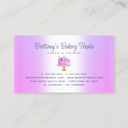 Bakkerij Paars glitter druppelt gebak dessert Visitekaartje (Achterkant)
