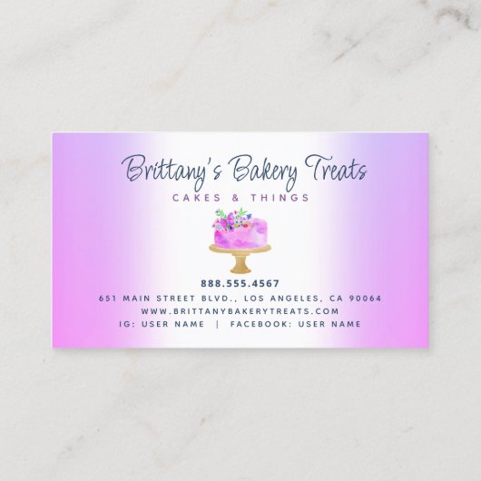 Bakkerij Paarse Ombre Cake Glitter Drips banketbak Klantenkaartje (Achterkant)