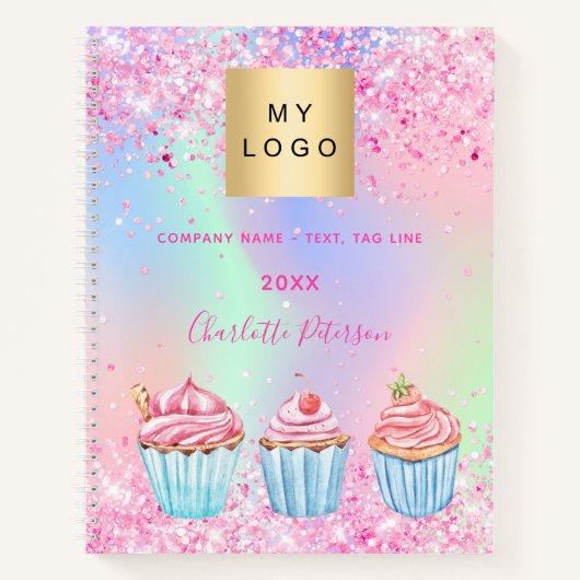 Bakkerij pastelerij glitters cupcakes naam notitieboek (Voorkant)