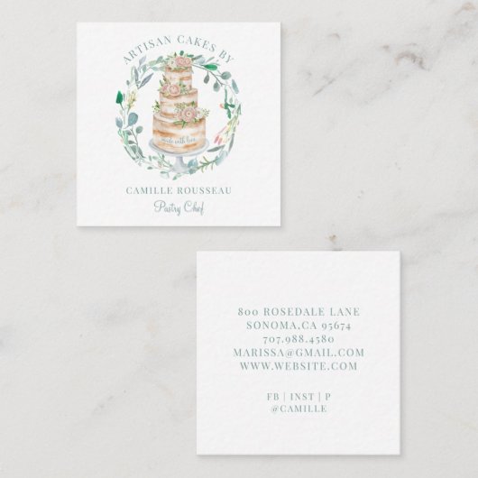Bakkerij Pastry Chef Baker Elegant Cake Vierkante Visitekaartje (Voorkant / Achterkant)