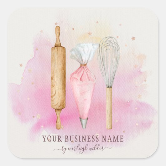Bakkerij Pastry Chef Baker Pink Vierkante Sticker (Voorkant)