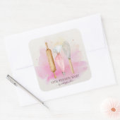Bakkerij Pastry Chef Baker Pink Vierkante Sticker (Envelop)