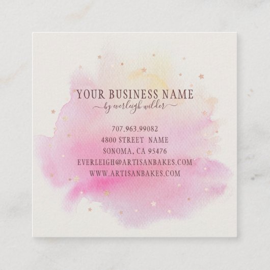 Bakkerij Pastry Chef Baker Pink Vierkante Visitekaartje (Achterkant)
