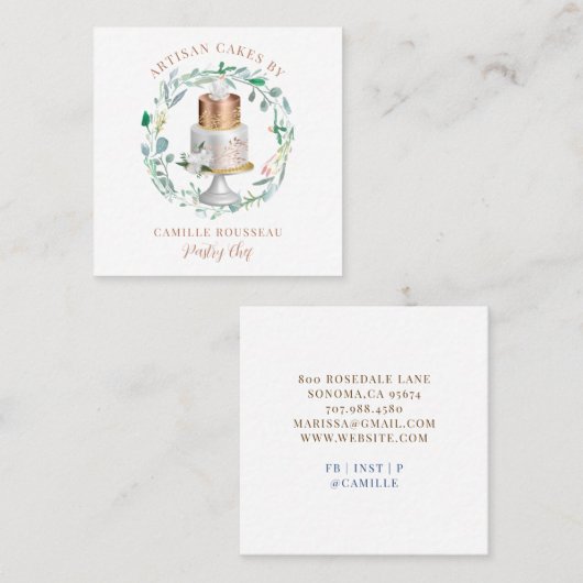 Bakkerij Pastry Chef Baker Roos Gold Cake Vierkante Visitekaartje (Voorkant / Achterkant)