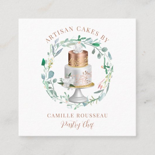 Bakkerij Pastry Chef Baker Roos Gold Cake Vierkante Visitekaartje (Voorkant)
