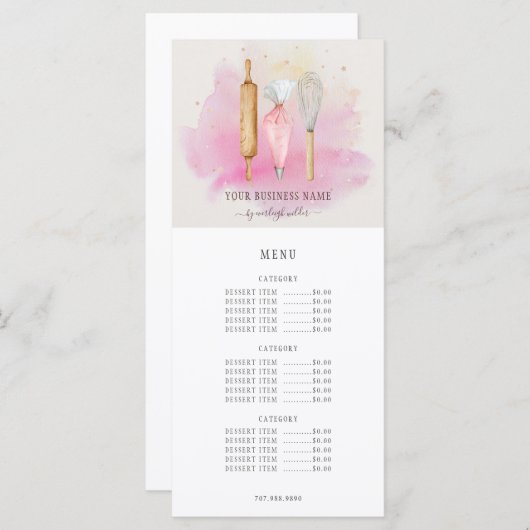 Bakkerij Pastry Chef Baker - Roze prijs Menu (Voorkant / Achterkant)