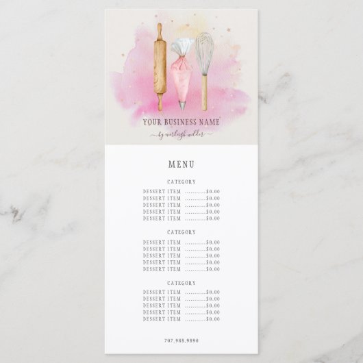 Bakkerij Pastry Chef Baker - Roze prijs Menu (Voorkant)