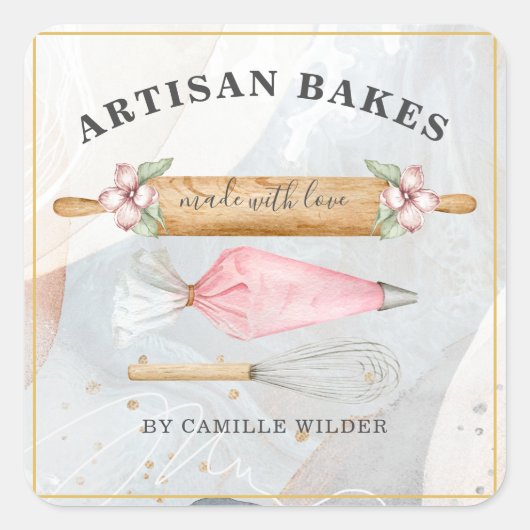 Bakkerij Pastry Chef Bakers Tools Business Square  Vierkante Sticker (Voorkant)