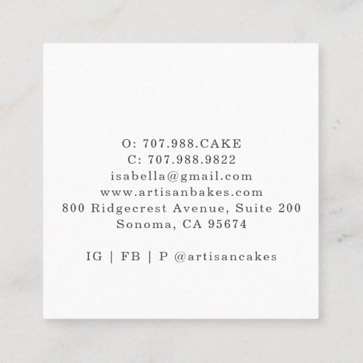 Bakkerij Pastry Chef Bakers Visitekaartje (Achterkant)