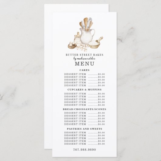 Bakkerij Pastry Chef Baking Utensiemenu Prijslijst Menu (Voorkant / Achterkant)