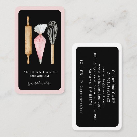 Bakkerij Pastry Chef Baking Utiers Black Visitekaartje (Voorkant / Achterkant)