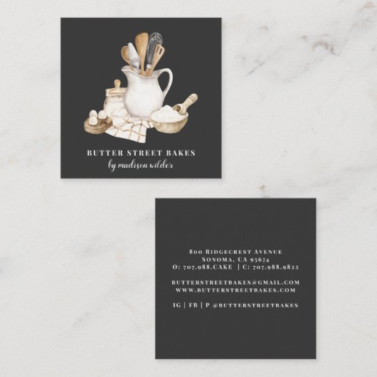 Bakkerij Pastry Chef Black Square Visitekaartje (Voorkant / Achterkant)