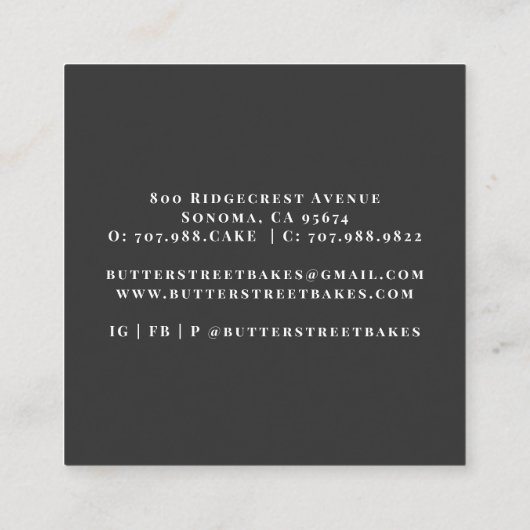 Bakkerij Pastry Chef Black Square Visitekaartje (Achterkant)