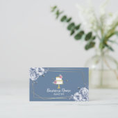 Bakkerij Pastry Chef Blue Flower and bees Sweet Ca Visitekaartje (Staand voorkant)