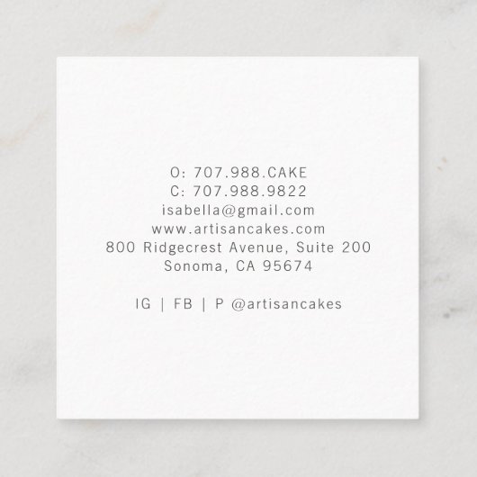 Bakkerij Pastry Chef Cake Baking Utiers Vierkante Visitekaartje (Achterkant)