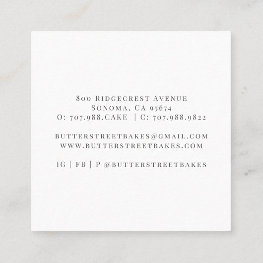 Bakkerij Pastry Chef Cake Vierkante Visitekaartje (Achterkant)