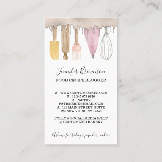 Bakkerij Pastry Chef Creative Waterverf Cake Drip Visitekaartje (Achterkant)