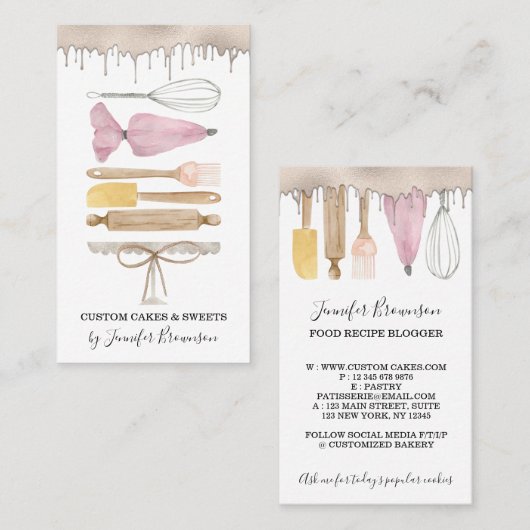 Bakkerij Pastry Chef Creative Waterverf Cake Drip Visitekaartje (Voorkant / Achterkant)
