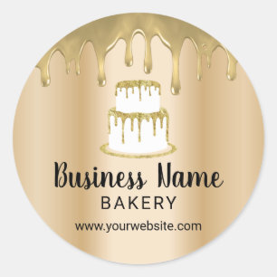 Bakkerij Pastry Chef Drip Cake Logo Moderne Gold Ronde Sticker