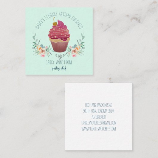 Bakkerij Pastry Chef Elegant Cupcake Baker Green Vierkante Visitekaartje (Voorkant / Achterkant)