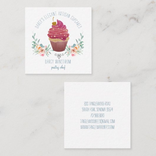 Bakkerij Pastry Chef Elegant Cupcake Baker Vierkante Visitekaartje (Voorkant / Achterkant)
