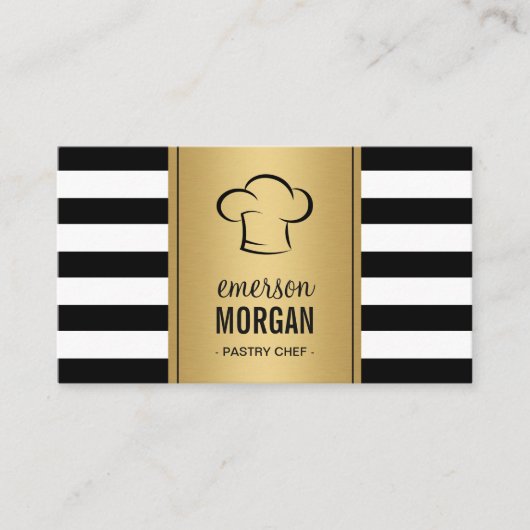 Bakkerij Pastry Chef Elegant Gold Black Stripe Visitekaartje (Voorkant)